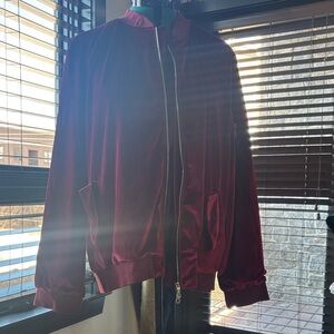 Women's Velvet Bomber Jacket - Burgundy